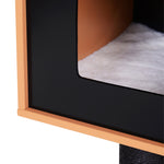 Arbre à chats design contemporain griffoirs grattoirs sisal naturel centre d'activités niche plate-formes jeu boules suspendues 71,5L x 49,5l x 120H cm MDF noir hêtre