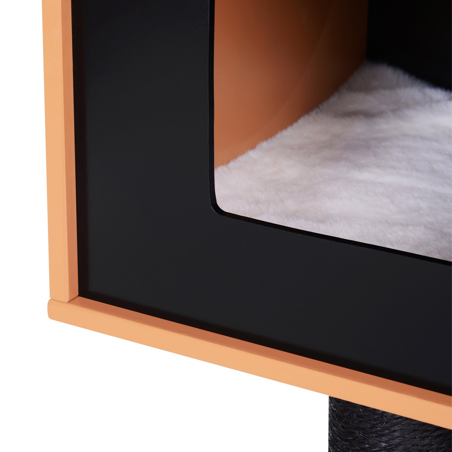 Arbre à chats design contemporain griffoirs grattoirs sisal naturel centre d'activités niche plate-formes jeu boules suspendues 71,5L x 49,5l x 120H cm MDF noir hêtre