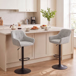 2er-Set Barhocker, Barstühle aus Chenille, höhenverstellbar, um 360° drehbar, mit Rückenlehne und Fußstütze, Grau