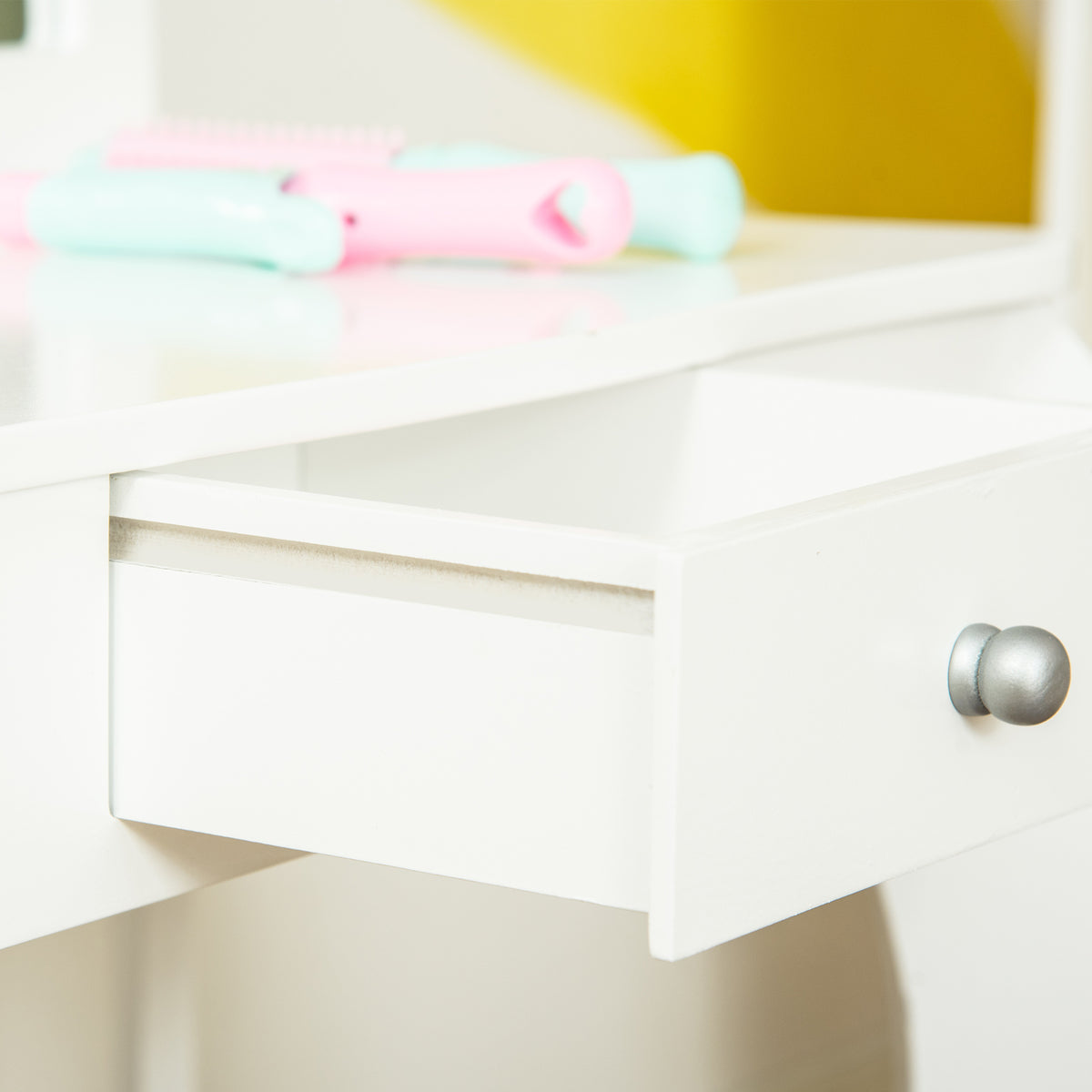 Coiffeuse Enfant avec Tabouret, Coiffeuse Bureau 2 en 1 Miroir triptyque et tiroir Coulissant Blanc Acrylique