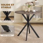Table à manger ronde pour 2 personnes avec plateau aspect bois et piètement croisé en acier, marron