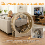 Roue d'exercice pour chat roue de course pour chat frein sécurisé et tapis de grattage amovible silencieux 91 cm marron