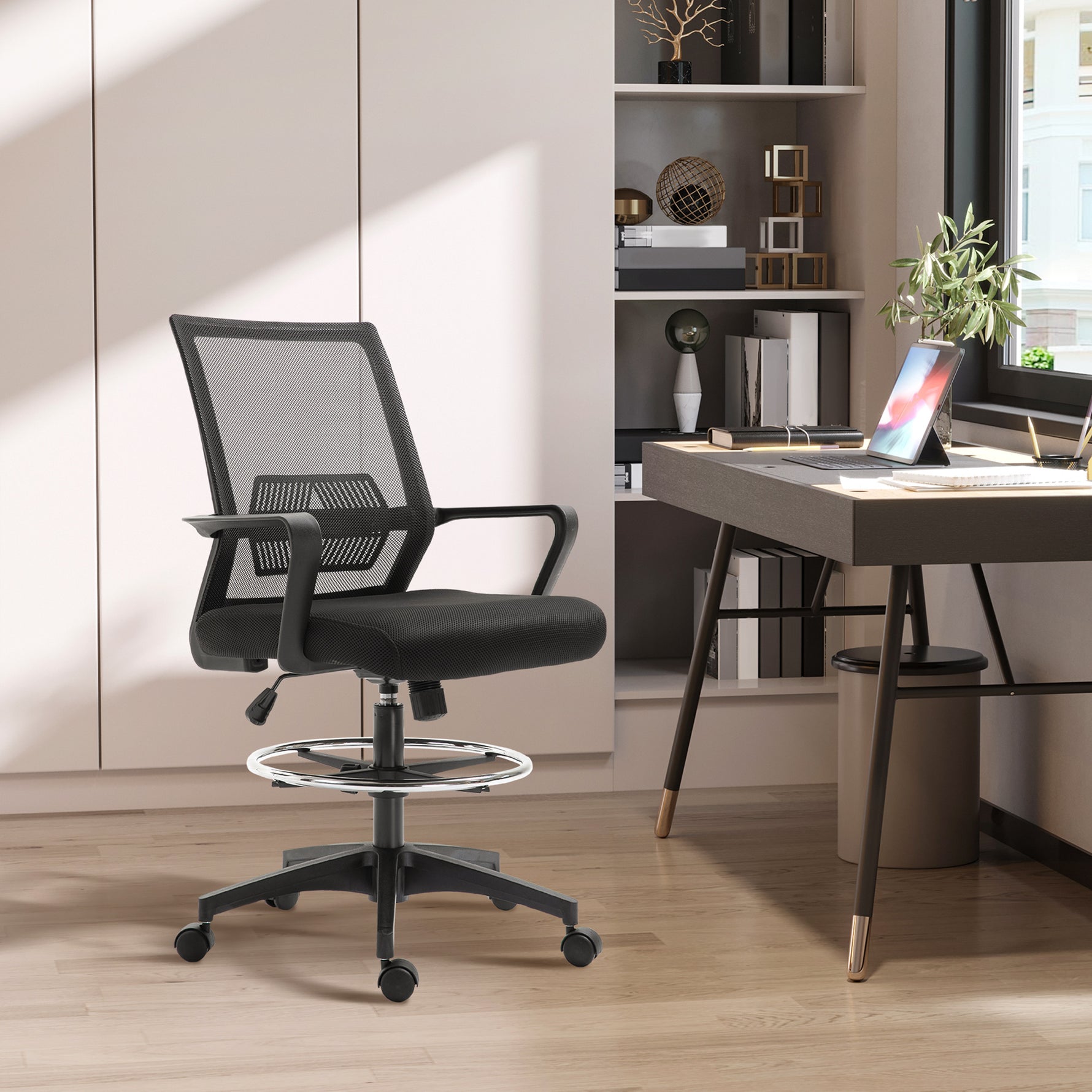 Fauteuil de bureau chaise de bureau assise haute réglable dim. 64L x 59l x 104-124H cm maille respirante noir