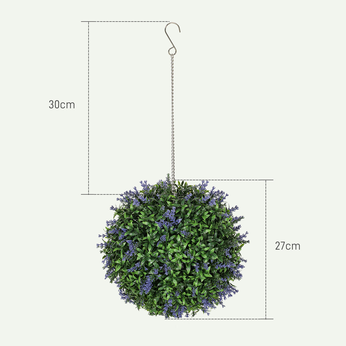 Lote de 2 bolas topiarias artificiales, plantas decorativas falsas resistentes a los rayos UV, Ø 27 cm, violeta y verde