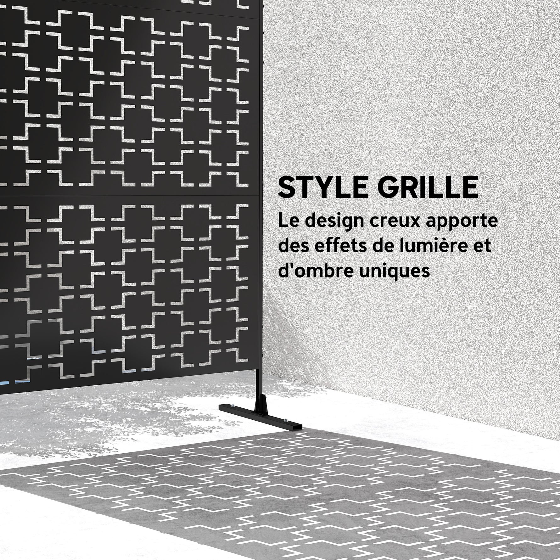 Panneau brise vue décoratif paravent extérieur à motif géométrique ajouré en métal - 122 x 45 x 198 cm, noir