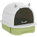 Maison de toilette pour chat bac à litière fermé chat poignée de transport porte translucide 40,5 x 52 x 39 cm vert