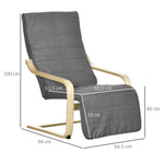 Fauteuil Luxe Confort et Relaxation avec Repose-Pied réglable déhoussable 94 x 66,5 x 100 cm cm Bois Massif Gris