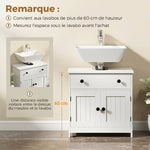 Meuble sous lavabo de salle de bain, meuble moderne sur pied avec charnières à fermeture douce, tiroir, 2 portes, blanc