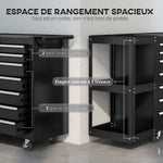 Servante d'Atelier en Acier à 7 Tiroirs, Chariot à Outils sur Roulettes avec Étagère Latérale Amovible, Noir