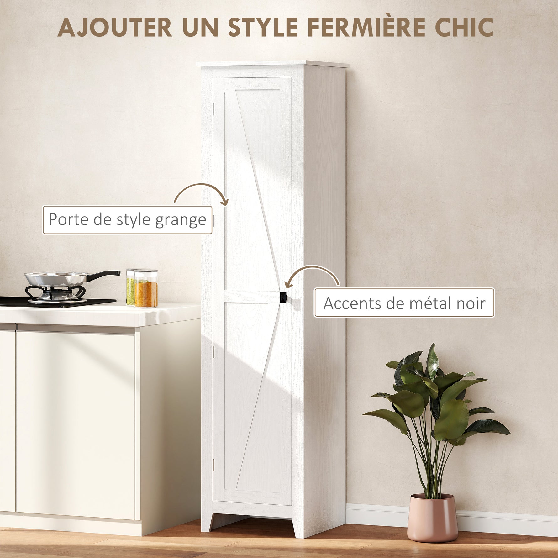Armoire de Rangement buffet cuisine avec 2 étagères réglables- Hauteur 170 cm en Bois Blanc