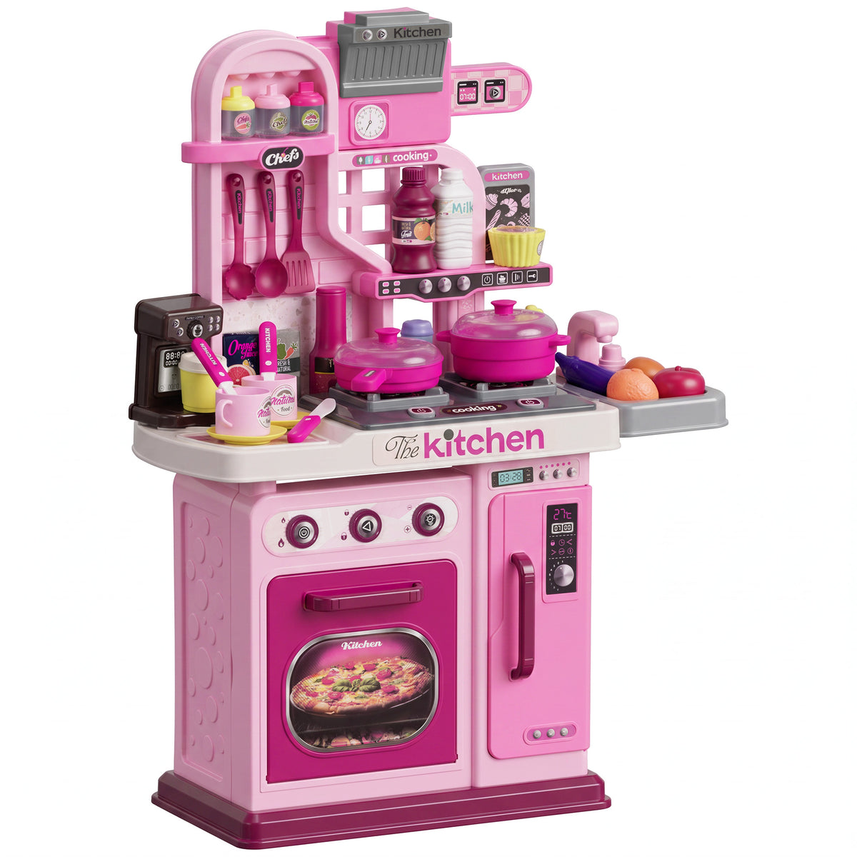 Cuisine enfant accessoires 33 PCS jouet d'imitation pour enfant dinette enfant 3-6 ans lumières et sons réalistes rose