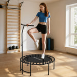 Fitness Trampoline with Elastic Cords, 5-Position Adjustable Handle, 100 kg Capacity, Steel, Ø102x132cm, Black