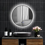 Specchio da bagno rotondo con illuminazione a LED, intensità regolabile, funzione antiappannamento, interruttore touch, nero