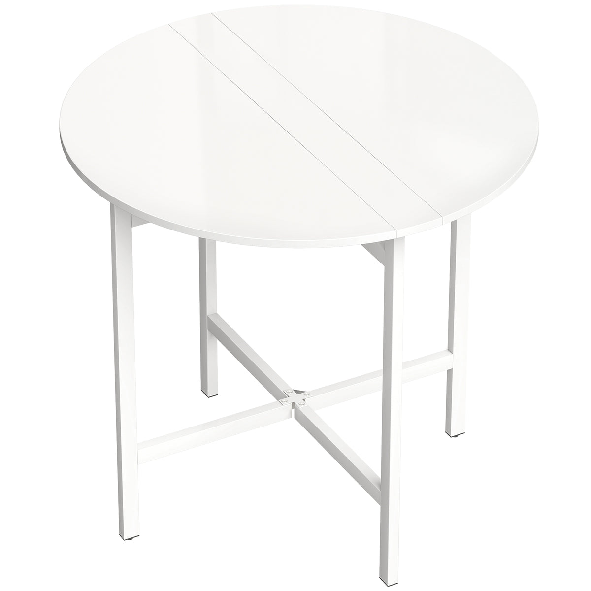 Tavolo da pranzo pieghevole, tavolo da cucina rotondo Ø 80 cm per 4 persone con 2 ribalte, gambe in acciaio, bianco