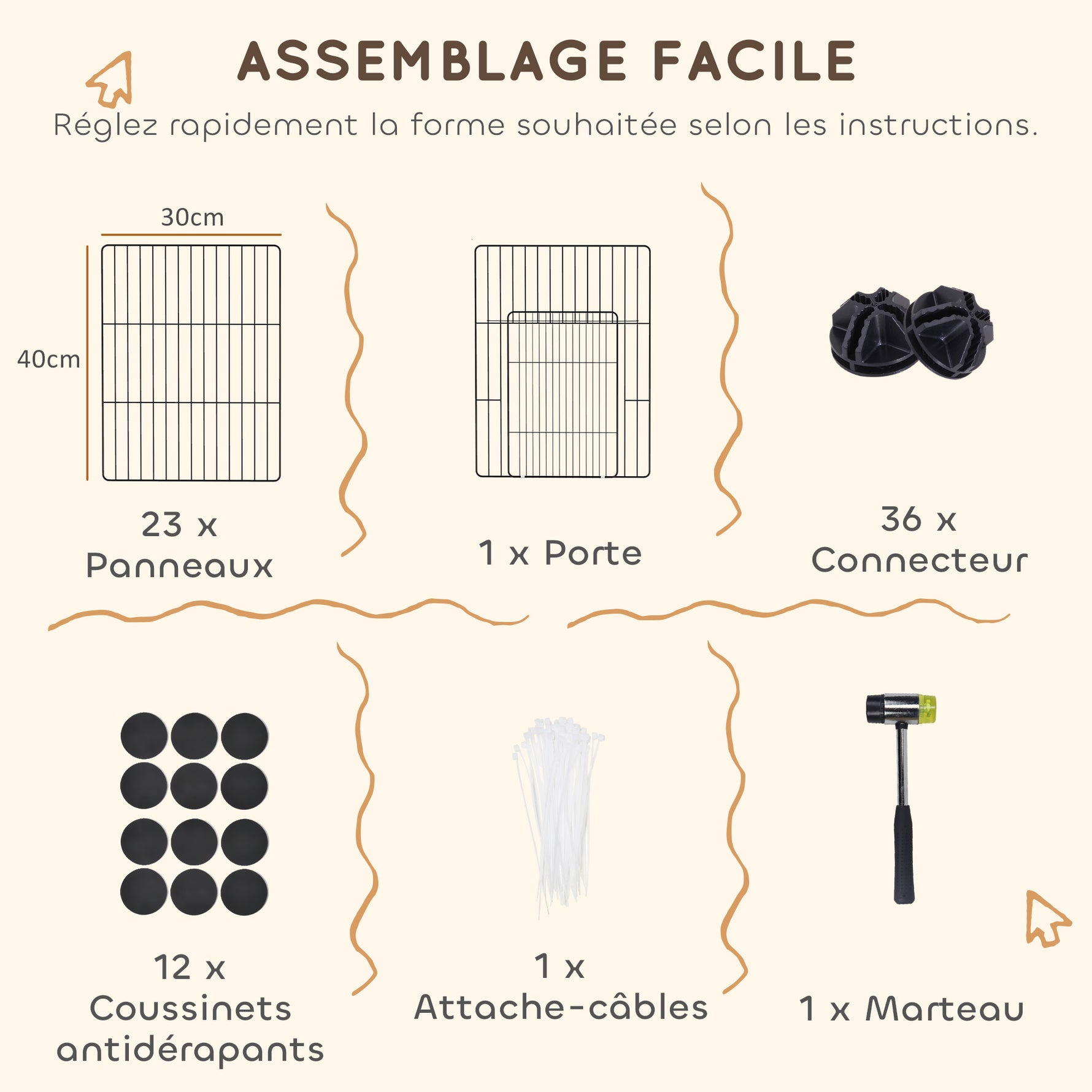 Enclos pour animaux parc pour petits animaux modulable 24 panneaux pour lapins grillagés en acier 120 x 60 x 80 cm noir