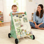 Trotteur en bois pour bébé 18+ mois, chariot de marche, contrôle de vitesse, centre d'activités, 33,5x36x46,8cm, vert