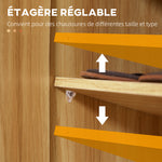 Meuble de rangement à chaussures pour entrée avec 4 compartiments ouverts et placard double porte - étagère réglable