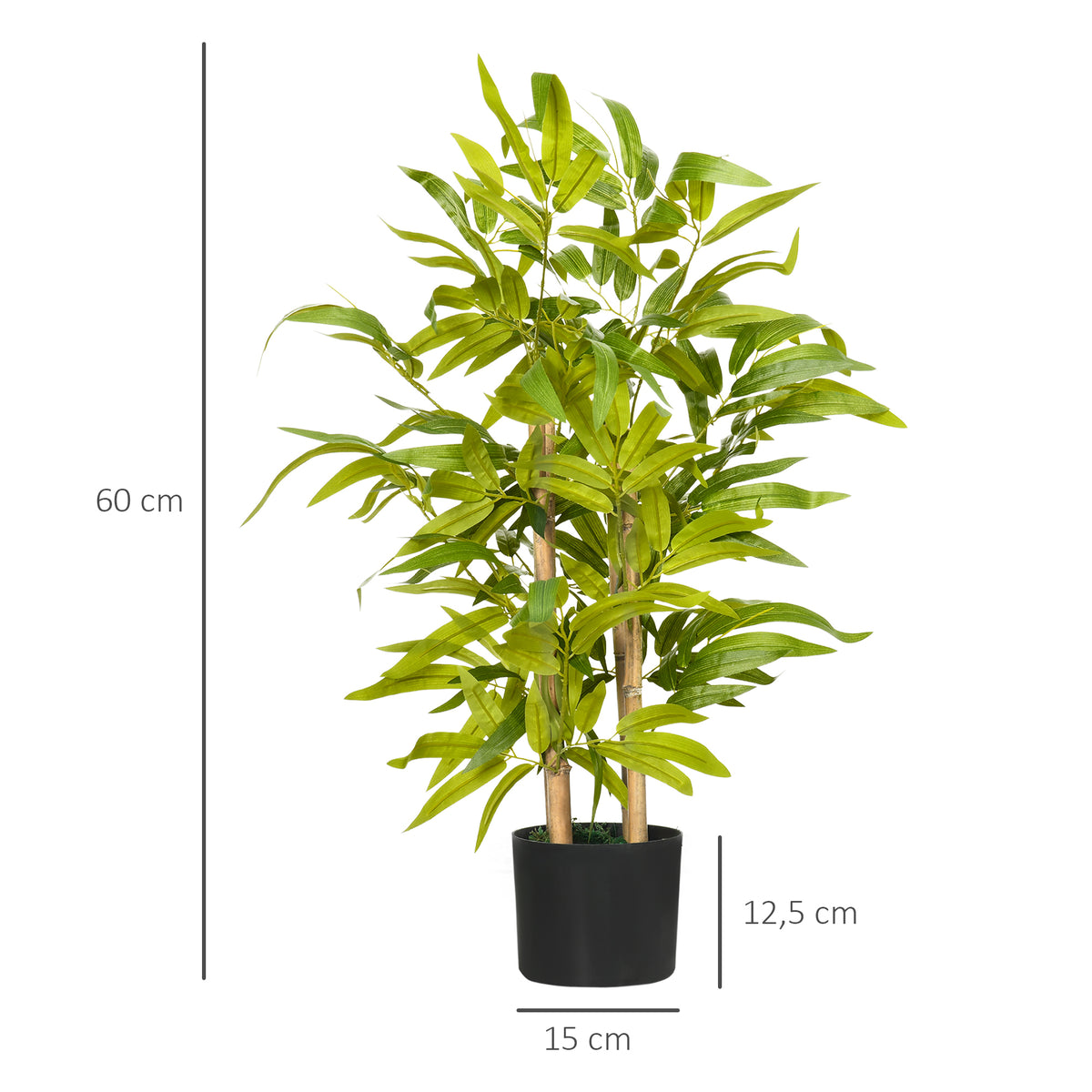 Bambou artificiel plantes artificielles hauteur 60 cm - tronc branches lichen feuilles grand réalisme pot inclus
