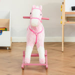 Cheval à Bascule en Bois et Peluche pour Enfant Cheval de Cowboy peluche Pour Enfants de 3-6 Ans Jouet balançoire avec Effet sonore Selle rênes Rose Blanc