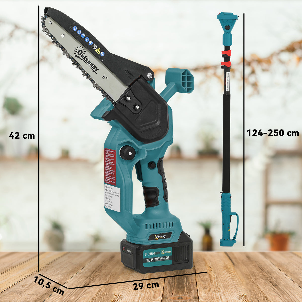 Mini tronçonneuse à batterie 8 pouces 6000mAh 580W élagueuse sans fil pour branches et jardin perche télescopique bleu