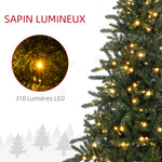 Sapin de Noël Artificiel 180 cm arbre de Noël lumineux LED blanc chaud 872 branches base en métal - vert
