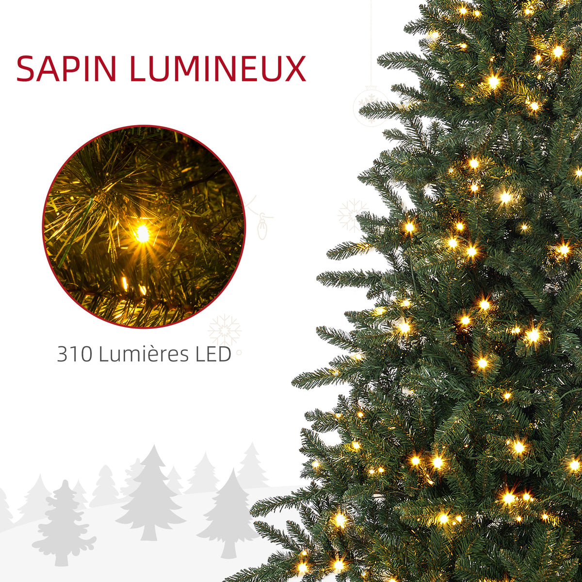 Sapin de Noël Artificiel 180 cm arbre de Noël lumineux LED blanc chaud 872 branches base en métal - vert