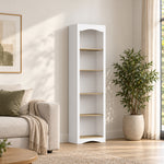 Boekenrek met boogvorm, 5 niveaus, boekenkast, opbergmeubel, verstelbare planken, 50x30x183 cm, wit en eikenhout