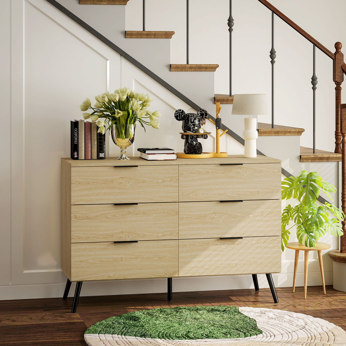 Commode 6 tiroirs Commode moderne pour chambre à coucher avec design anti-basculement 110L x 40l x 75H cm Aspect bois
