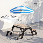 Table de pique-nique enfants avec parasol, 3 en 1 salon de jardin en bois pour enfants 3-6 ans avec 2 boîtes, naturel