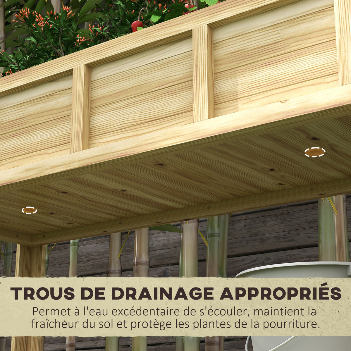 Jardinière sur pieds avec séparateur amovible, étagère, Inserts d'irrigation, feutre de drainage 115L x 46l x 75H cm