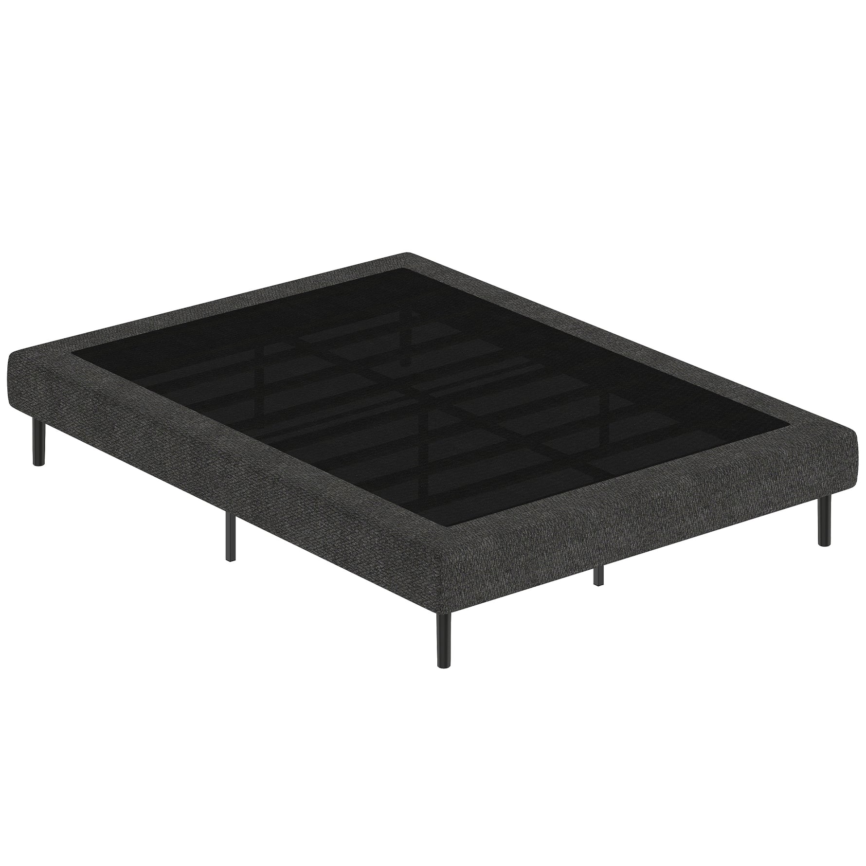 Sommier Tapissier 140x190 cm, Cadre de Lit avec Revêtement en Chenille, 10 Lattes Bois, 9 Pieds Stables, Gris
