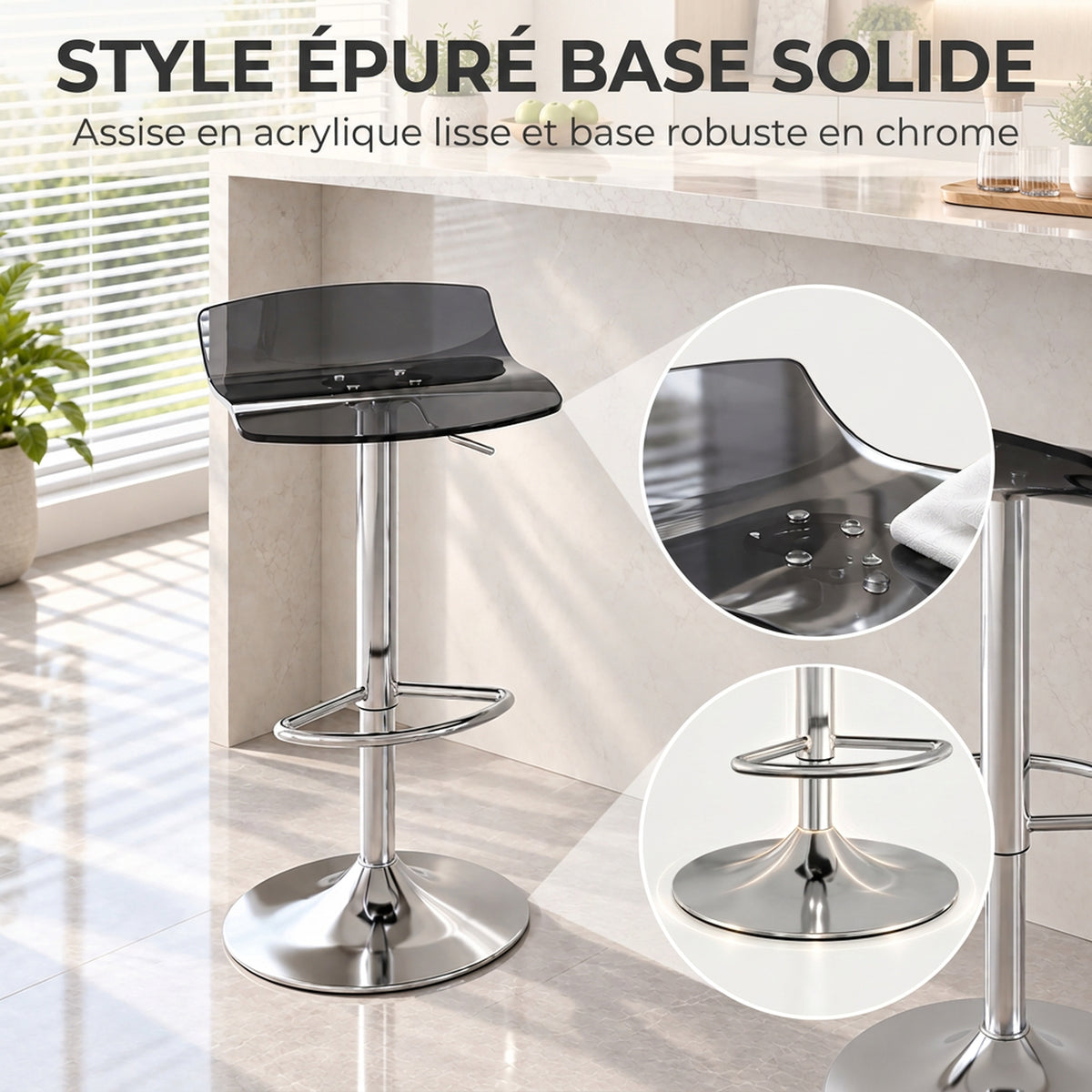Lote de 2 taburetes de bar de diseño contemporáneo, giratorios 360°, de altura regulable, con reposapiés, 39x39x67-87 cm, negros