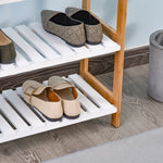 Étagère à chaussures à 3 niveaux, porte-chaussures en bois de pin avec 3 étagères à lattes, pour salon, entrée, 70 x 26 x 57,5 cm, blanc et effet bois naturel