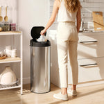 Poubelle de cuisine automatique 55 L en acier inoxydable, couvercle à fermeture en douceur, 32 x 30 x 78,5 cm, argent