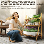 Étagère à plantes en bois forme pyramidale échelle pliante avec 3 étagères 80 x 37 x 93 cm marron