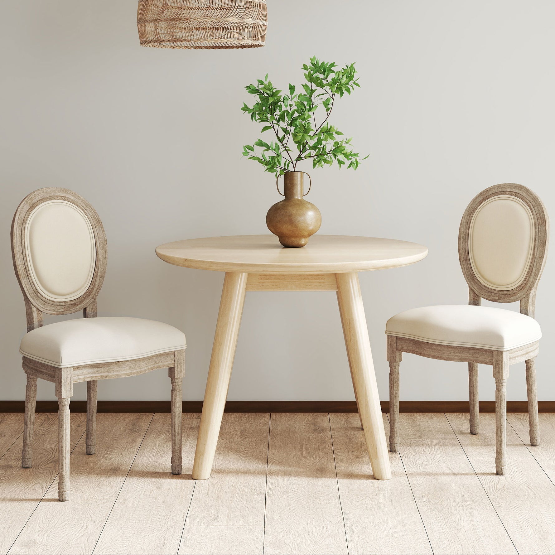 Lot de 2 chaises de Salle à Manger - Chaise de Salon médaillon Style Louis XVI Aspect Lin Crème