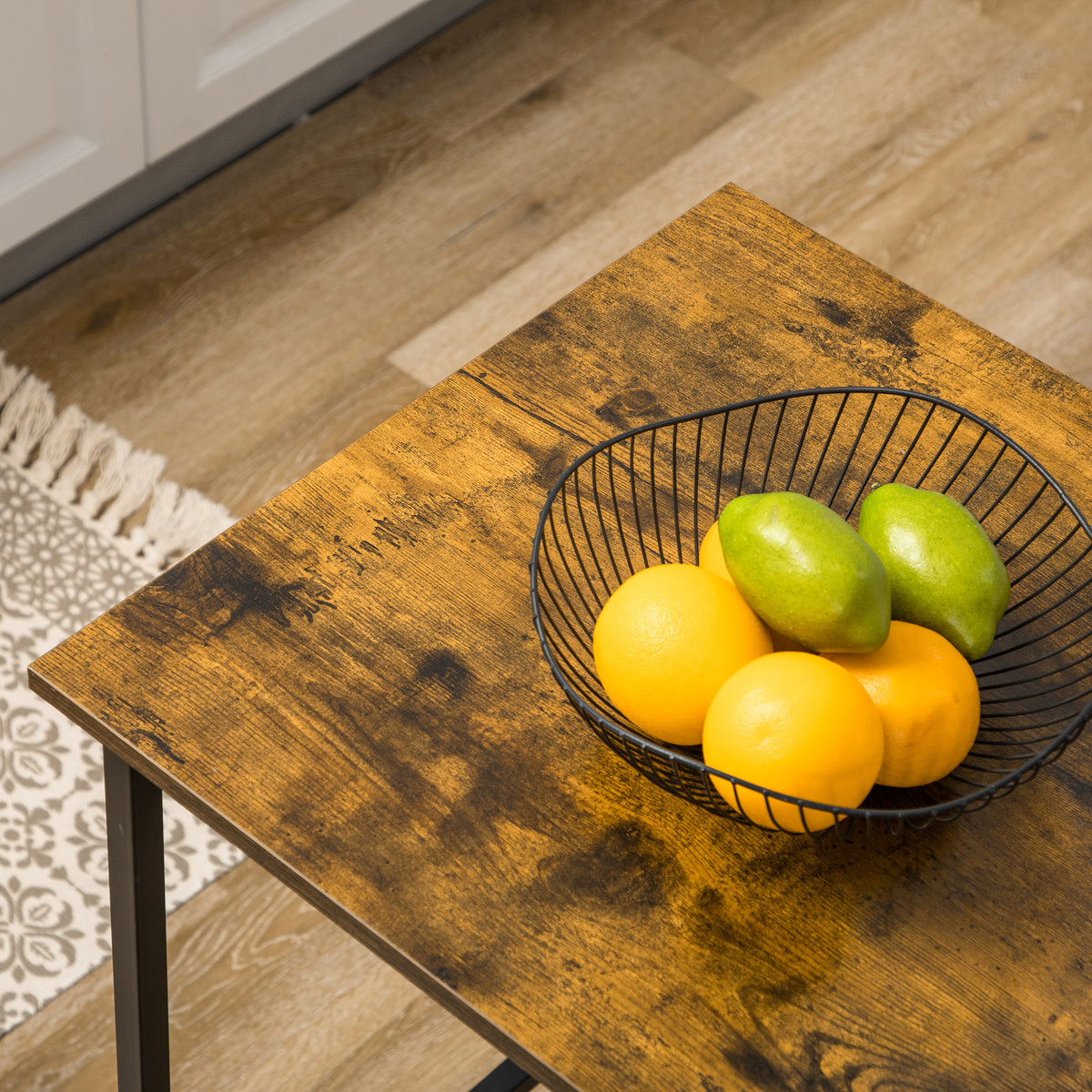 Ilot centra table de bar plateau latéral  rabattable et 3 étagères 120 x 76 x 91,4 cm Brun Rustique