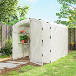 Serre tunnel de jardin 6m², serre de jardin tunnel 300x200x195cm bâche PE 220g/m² bords prolongés 50 cm avec porte blanc