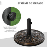 Pied de parasol rond base de lestage Ø 48 x 34H cm ciment HDPE motif fleurs de lys poids net 13 Kg noir doré