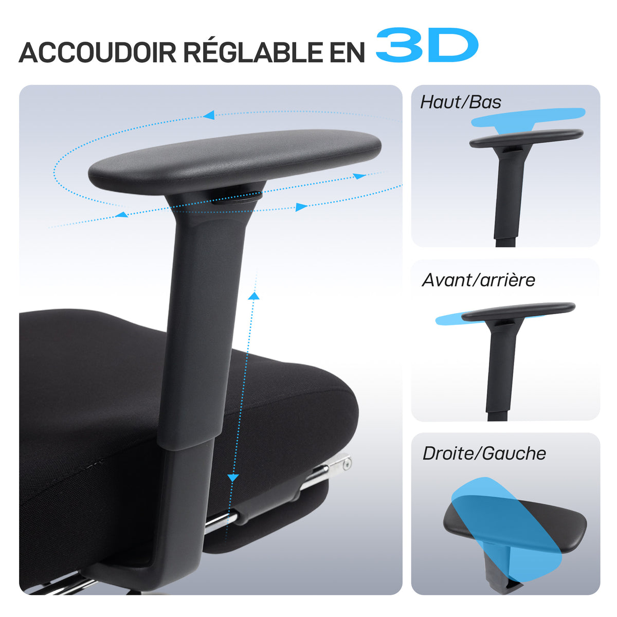 Chaise bureau ergonomique, fauteuil de bureau avec soutien lombaire dynamique adaptatif, 73x75x120-128cm, noir