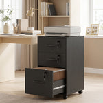 Caisson de Bureau Mobile avec 3 Tiroirs Verrouillables, Caisson de Rangement sur Roulettes, 40 x 40 x 69,5 cm, Noir
