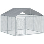 Chenil extérieur avec toit pour chien 5 m² parc grillagé espace couvert acier galvanisé 230 x 230 x 175 cm