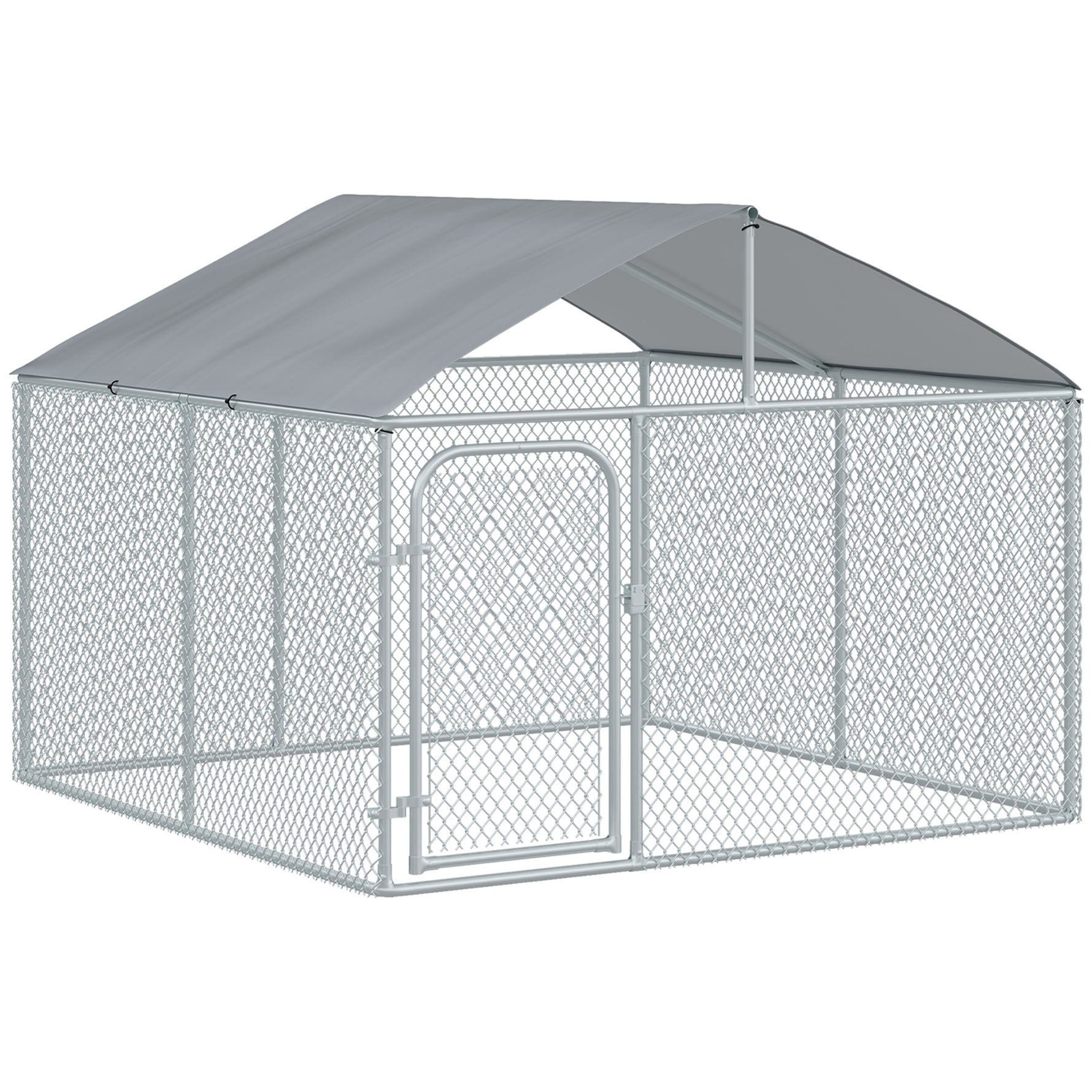 Chenil extérieur avec toit pour chien 5 m² parc grillagé espace couvert acier galvanisé 230 x 230 x 175 cm