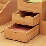 Lot de 2 boîtes de Rangement de Bureau - Organiseur de Bureau - 7 Compartiments, 2 tiroirs - Bambou Verni