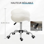 Rollhocker, Massagehocker mit höhenverstellbarer Sitzfläche 49-61 cm und ergonomischem Sattelsitz, 360° drehbarer Arbeitshocker auf Rollen, für Massage, Tattoo, Klinik, Spa, weiß