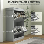 Meuble à chaussures, 2 portes abattants, étagères réglables, pour entrée, couloir, 54 x 24 x 82,5 cm, gris