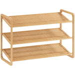 Étagère à chaussures en bambou à 3 niveaux, porte-chaussures capacité 12 paires, 76x33x50,8cm, bois naturel
