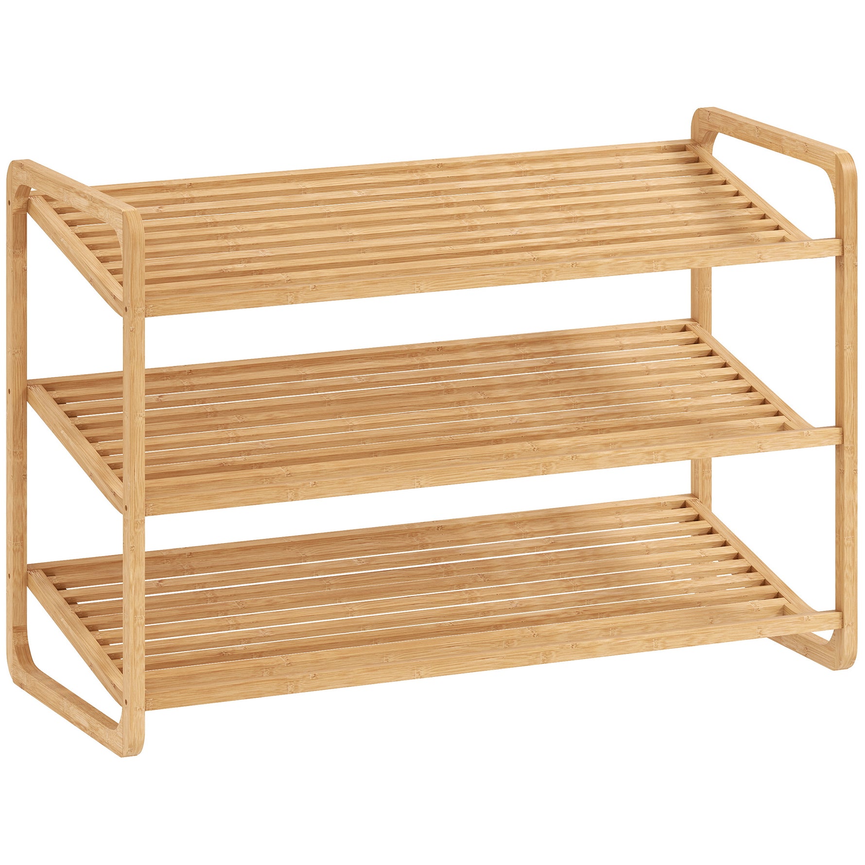 Étagère à chaussures en bambou à 3 niveaux, porte-chaussures capacité 12 paires, 76x33x50,8cm, bois naturel