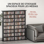Rangements pour CD et DVD avec 16 compartiments et 12 étagères réglables capacité max. 720 CD/396 DVD et Blu-ray noir