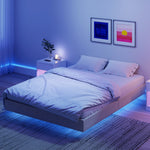 Cadre de lit flottant 140 x 190 cm avec éclairage LED, lit double rembourré en lin, sommier à lattes en bois, beige